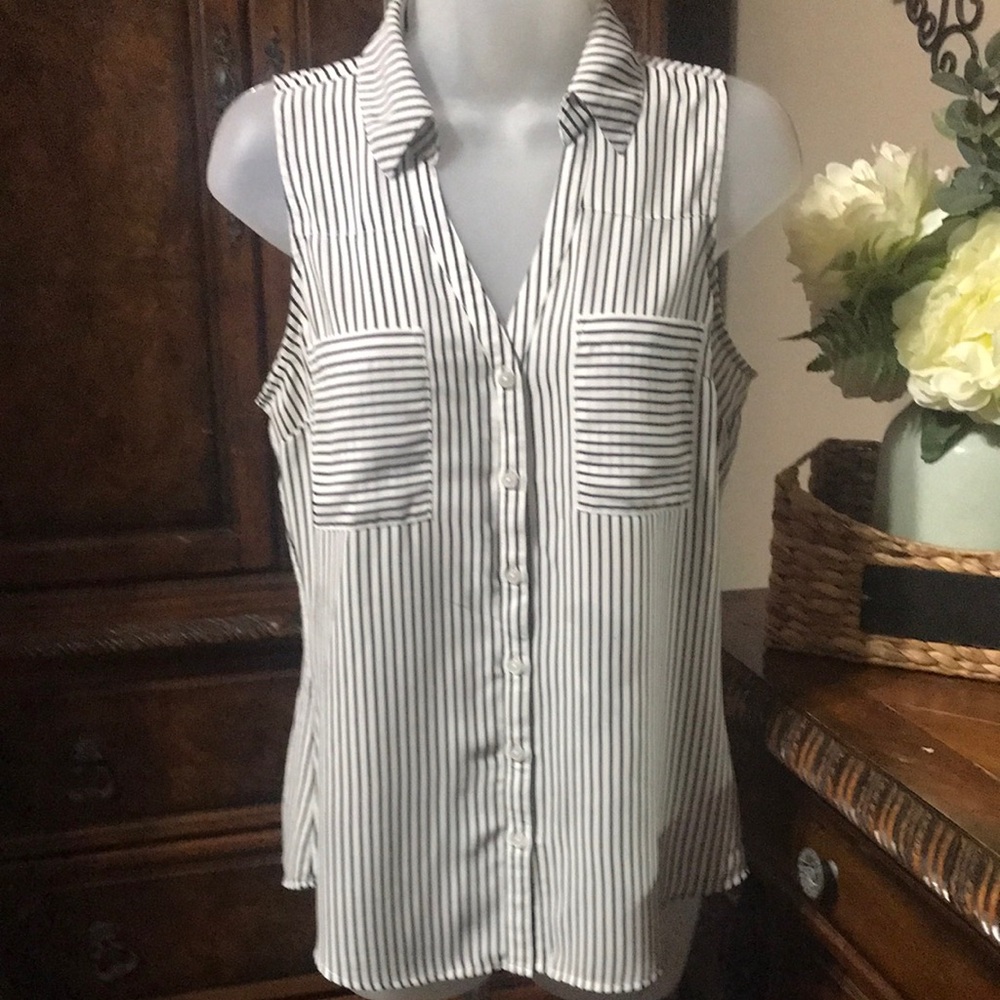 Express  Portofino Black and White stripes  Button Down Blouse